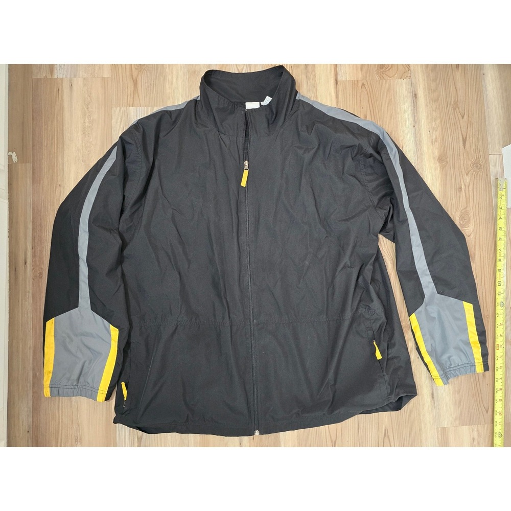 Mens Full Zip Prospirit Windbreaker Jacket Black Grey‎ Yellow Colorblock Large